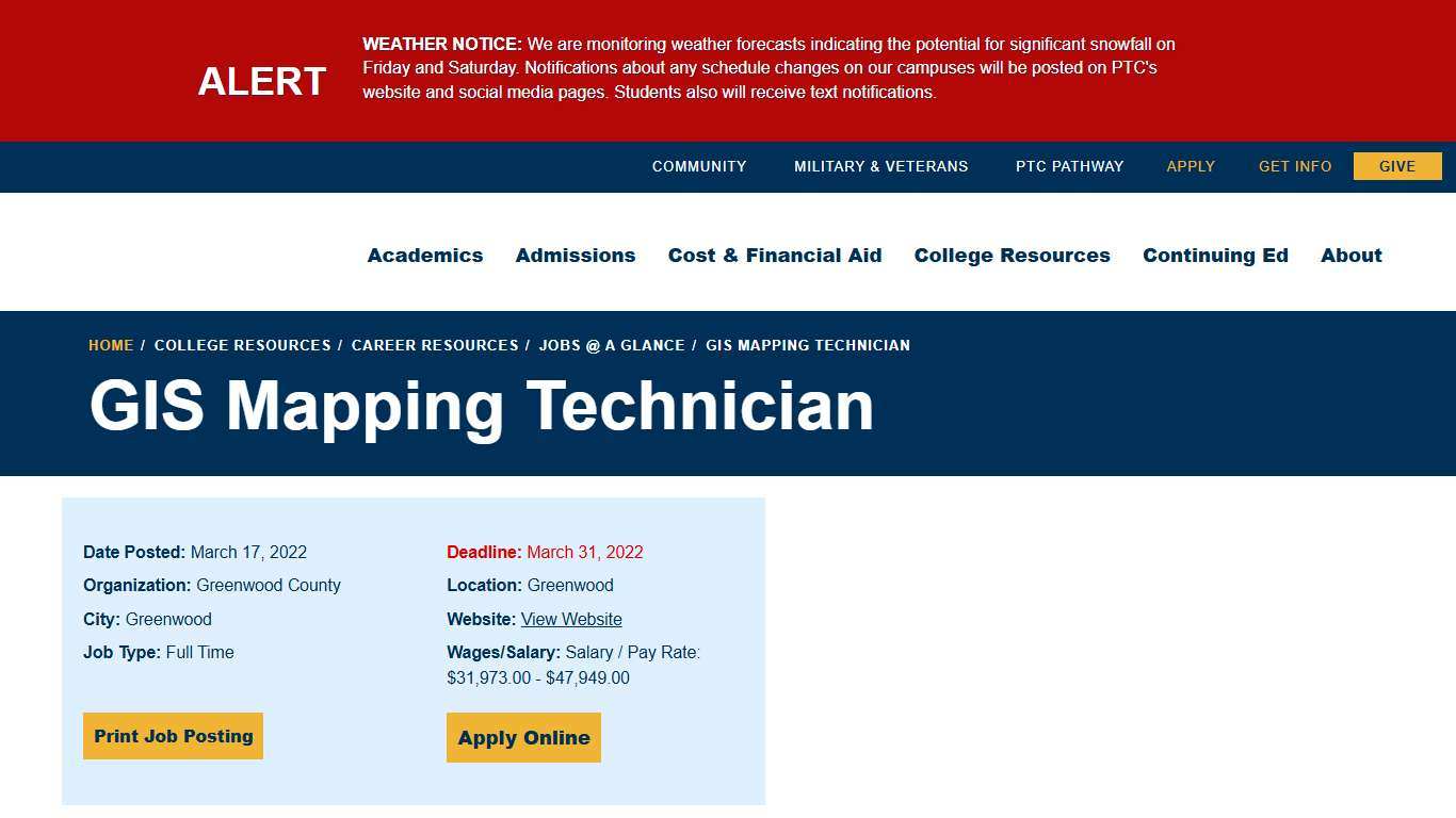 GIS Mapping Technician 11378 Piedmont Technical College