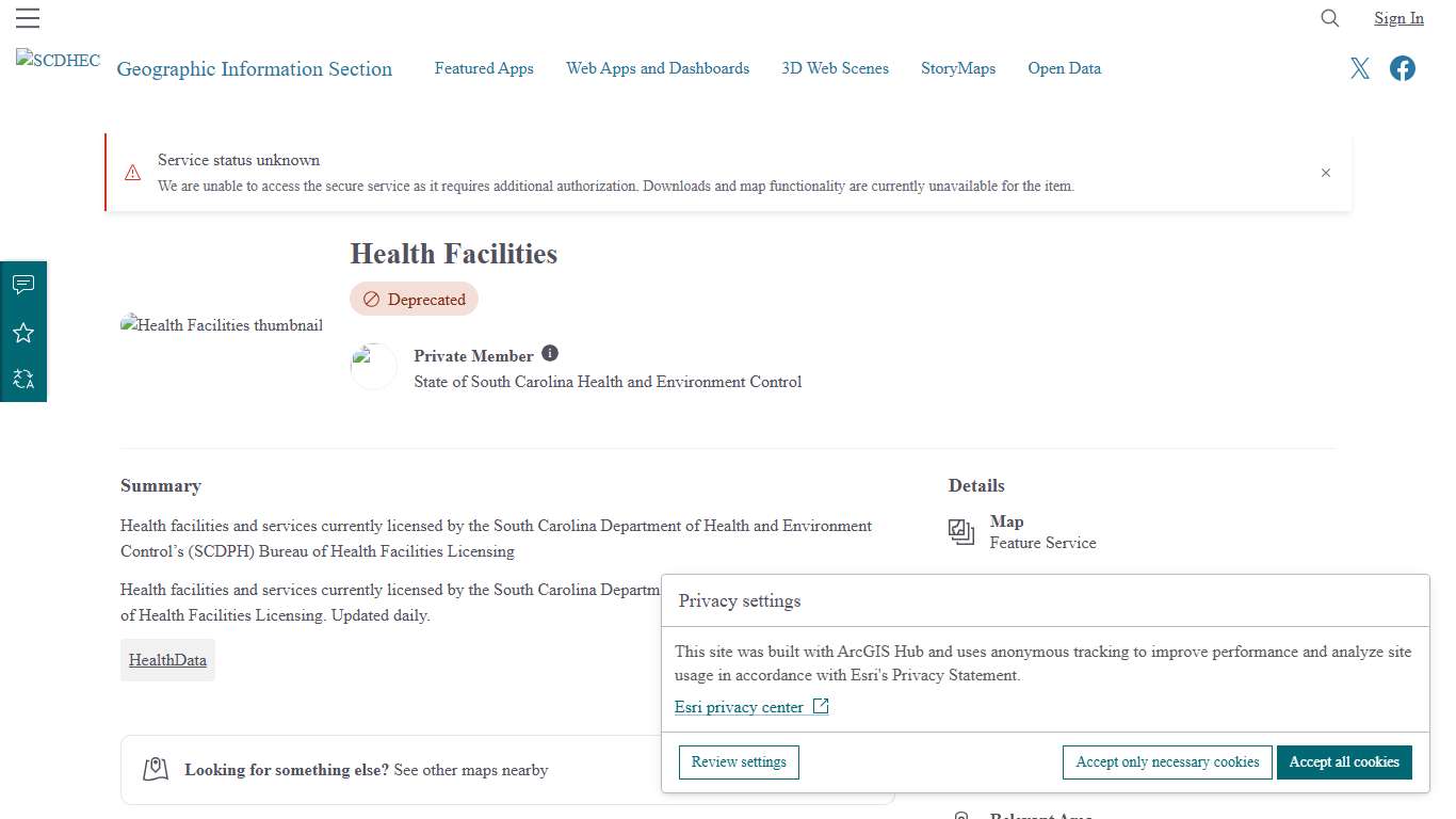 Health Facilities SC Department of Health and Environmental Control GIS